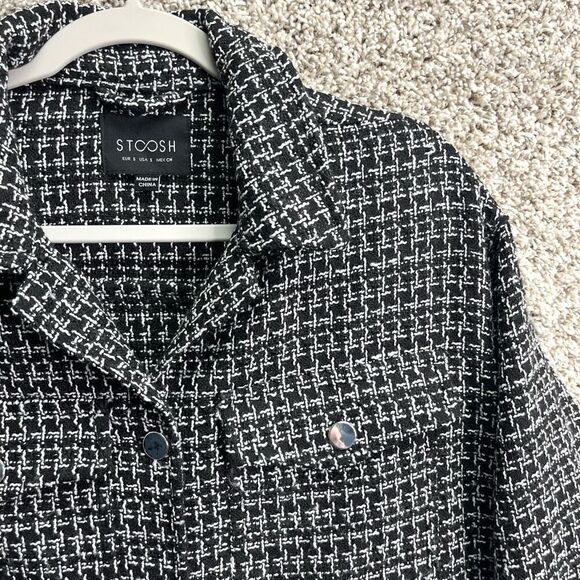 Stoosh Jacket Women’s Small Black and White Tweed Long Sleeve Double Pocket - Picture 2 of 8